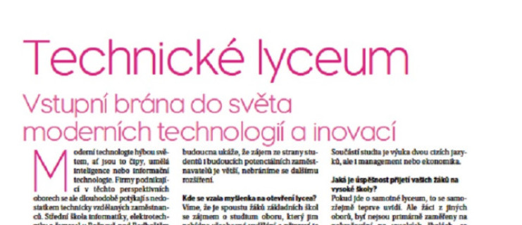 Technické lyceum - vstupní brána do světa moderních technologií a inovací